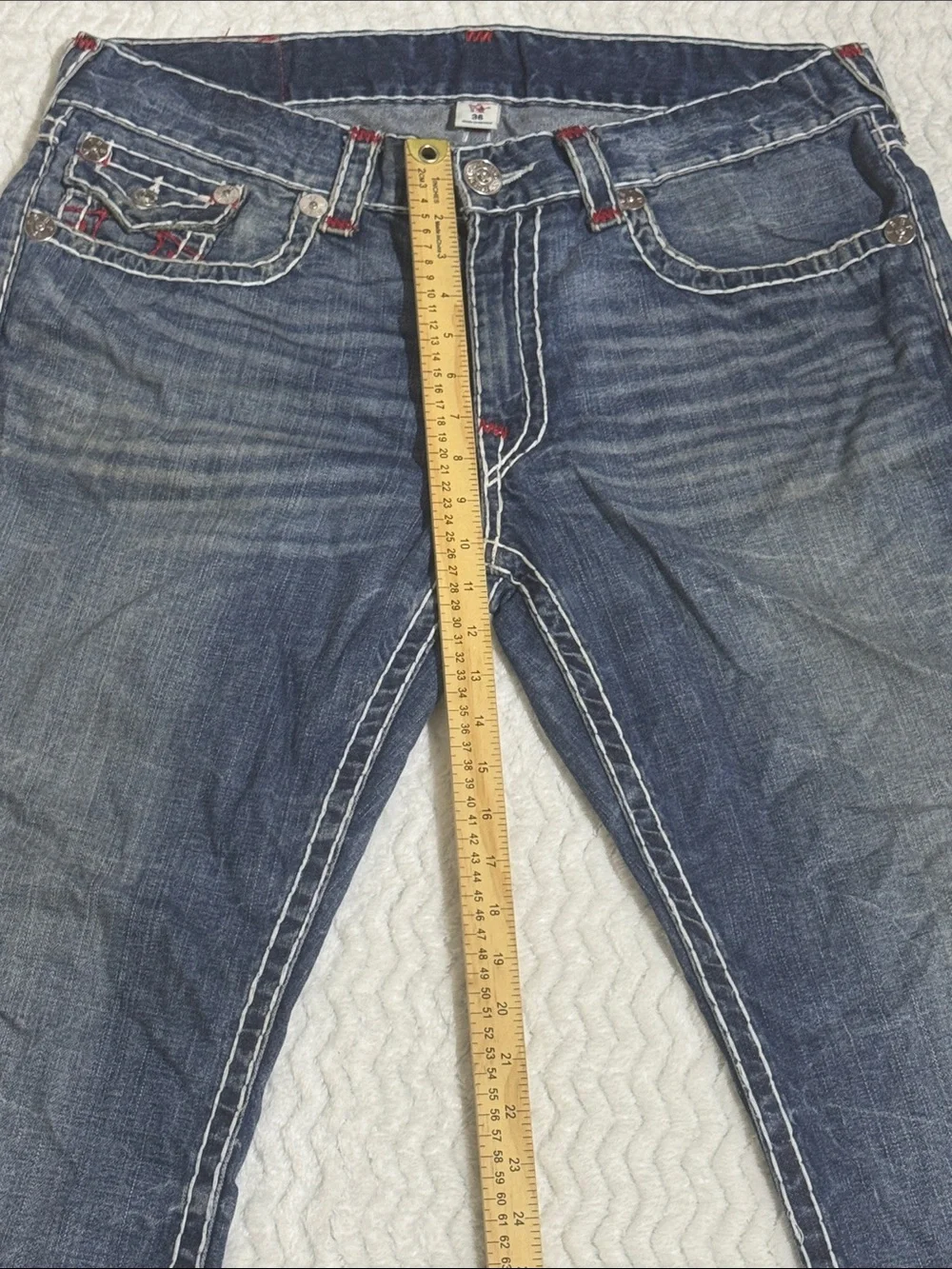 True Religion Jeans Vintage Straight Relaxed Mens 36 Blue Red Stitch